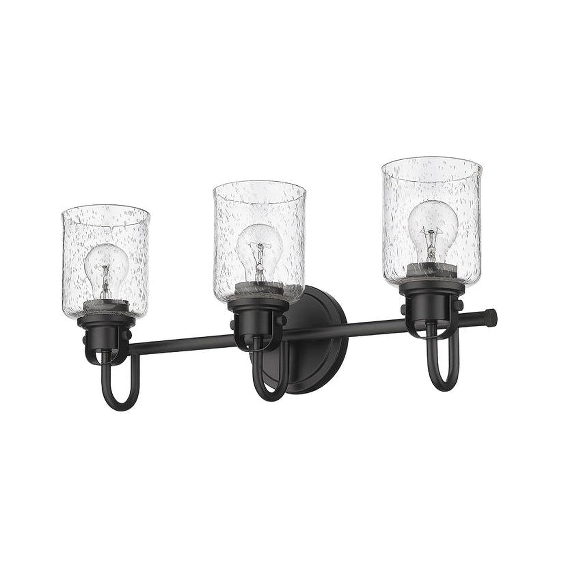 Z-Lite Kinsley 22" 3-Light Matte Black Vanity Light With Clear Seeded Glass Shade