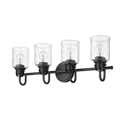 Z-Lite Kinsley 28" 4-Light Matte Black Vanity Light With Clear Seeded Glass Shade