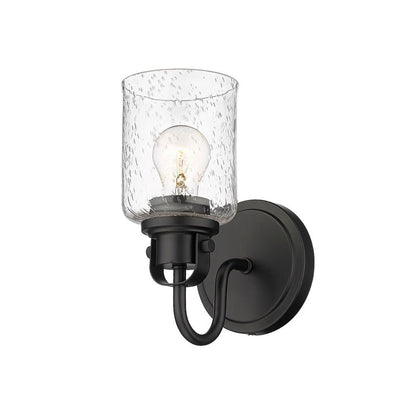 Z-Lite Kinsley 5" 1-Light Matte Black Wall Sconce With Clear Seeded Glass Shade