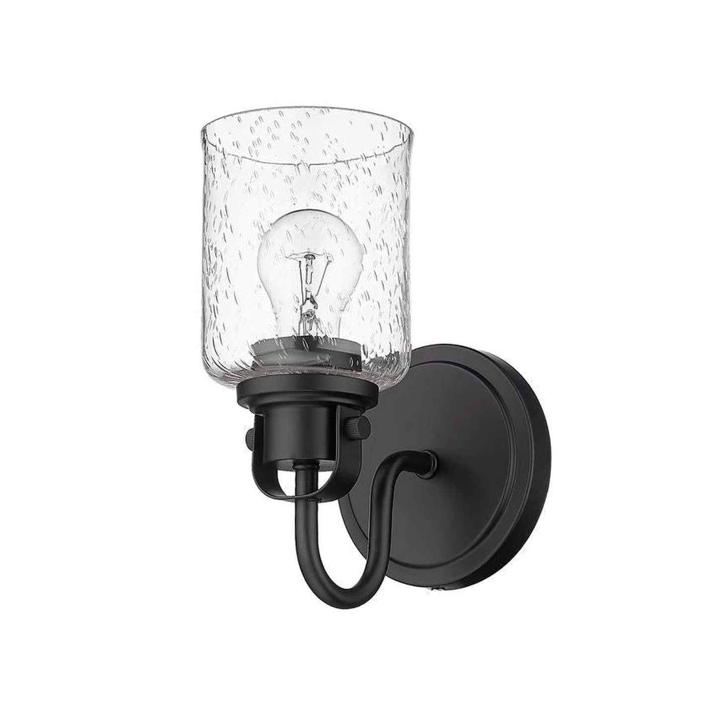 Z-Lite Kinsley 5" 1-Light Matte Black Wall Sconce With Clear Seeded Glass Shade