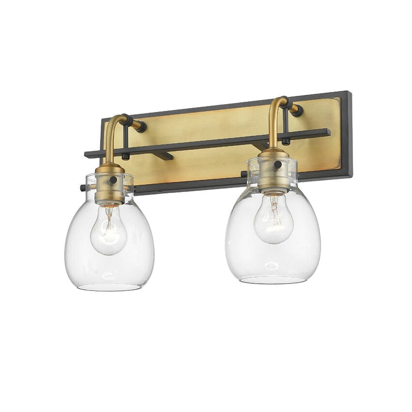 Z-Lite Kraken 16" 2-Light Matte Black and Olde Brass Wall Sconce With Clear Glass Shade