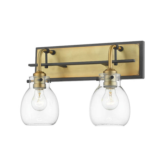 Z-Lite Kraken 16" 2-Light Matte Black and Olde Brass Wall Sconce With Clear Glass Shade