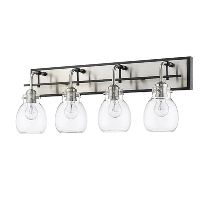 Z-Lite Kraken 30" 4-Light Matte Black and Brushed Nickel Vanity Light With Clear Glass Shade