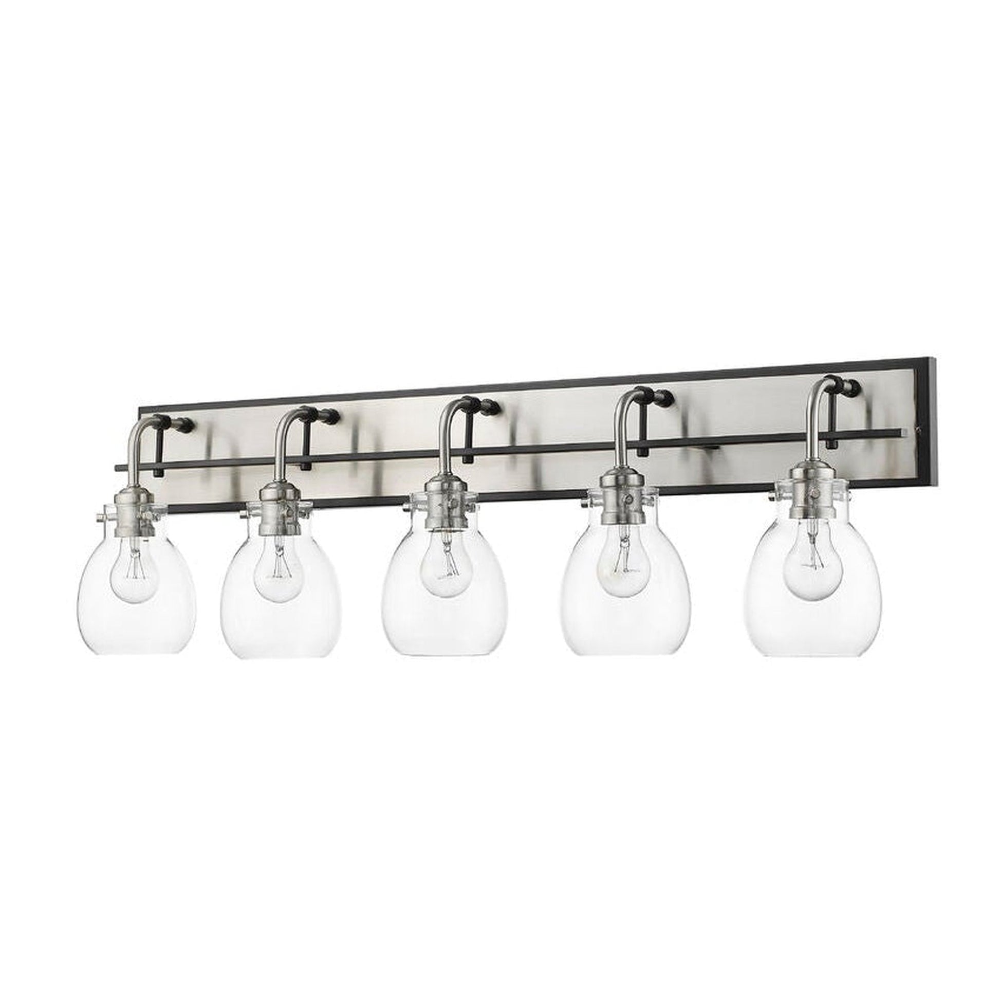 Z-Lite Kraken 38" 5-Light Matte Black and Brushed Nickel Vanity Light With Clear Glass Shade