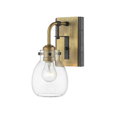 Z-Lite Kraken 5" 1-Light Matte Black and Olde Brass Wall Sconce With Clear Glass Shade