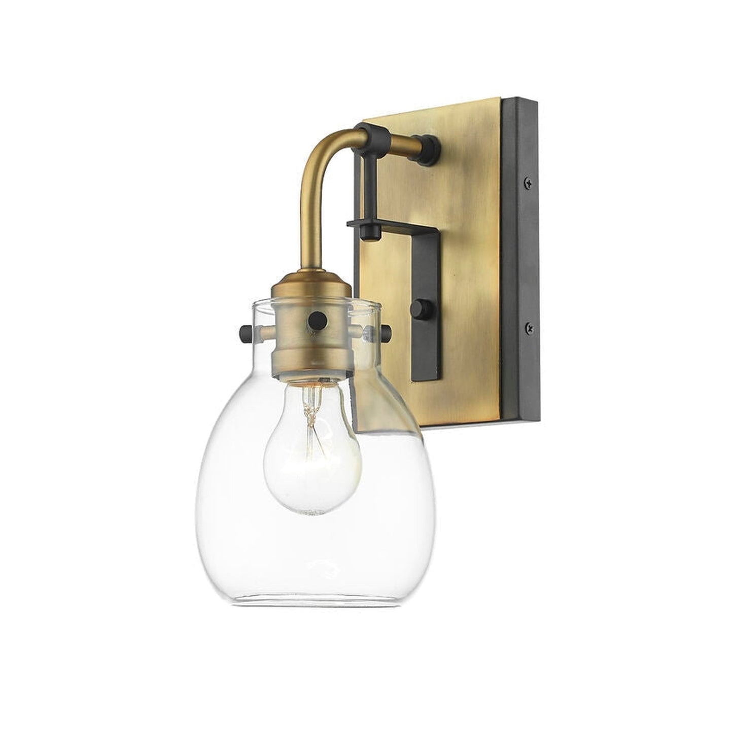 Z-Lite Kraken 5" 1-Light Matte Black and Olde Brass Wall Sconce With Clear Glass Shade