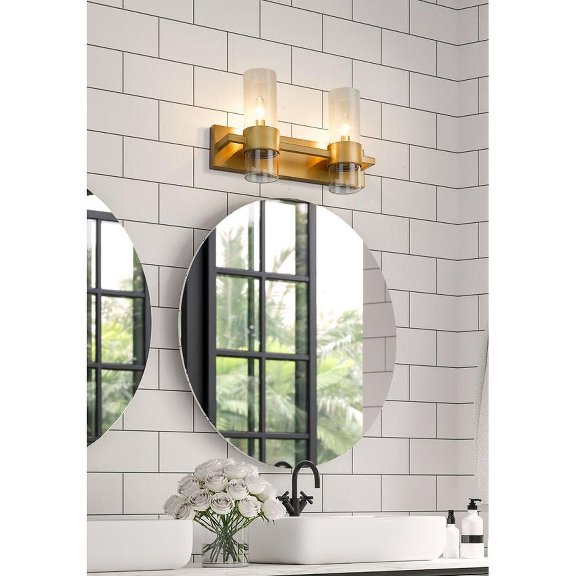 Z-Lite Lawson 17" 2-Light Rubbed Brass Vanity Light With Clear Glass Shade