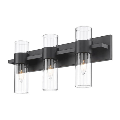 Z-Lite Lawson 25" 3-Light Matte Black Vanity Light With Clear Glass Shade