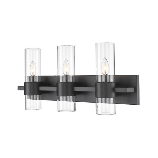 Z-Lite Lawson 25" 3-Light Matte Black Vanity Light With Clear Glass Shade