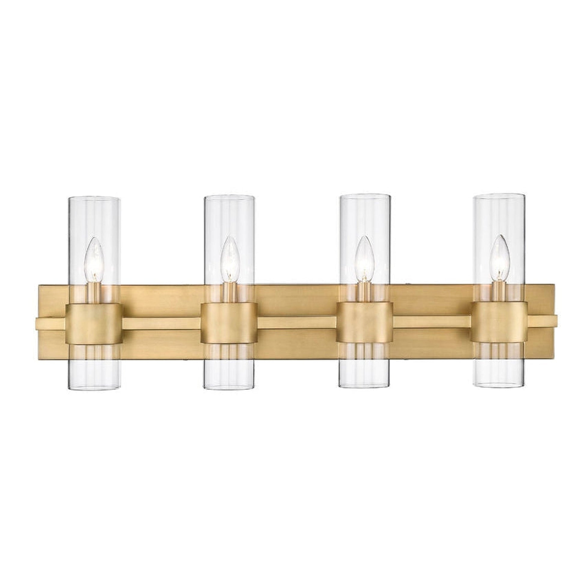 Z-Lite Lawson 32" 4-Light Rubbed Brass Vanity Light With Clear Glass Shade