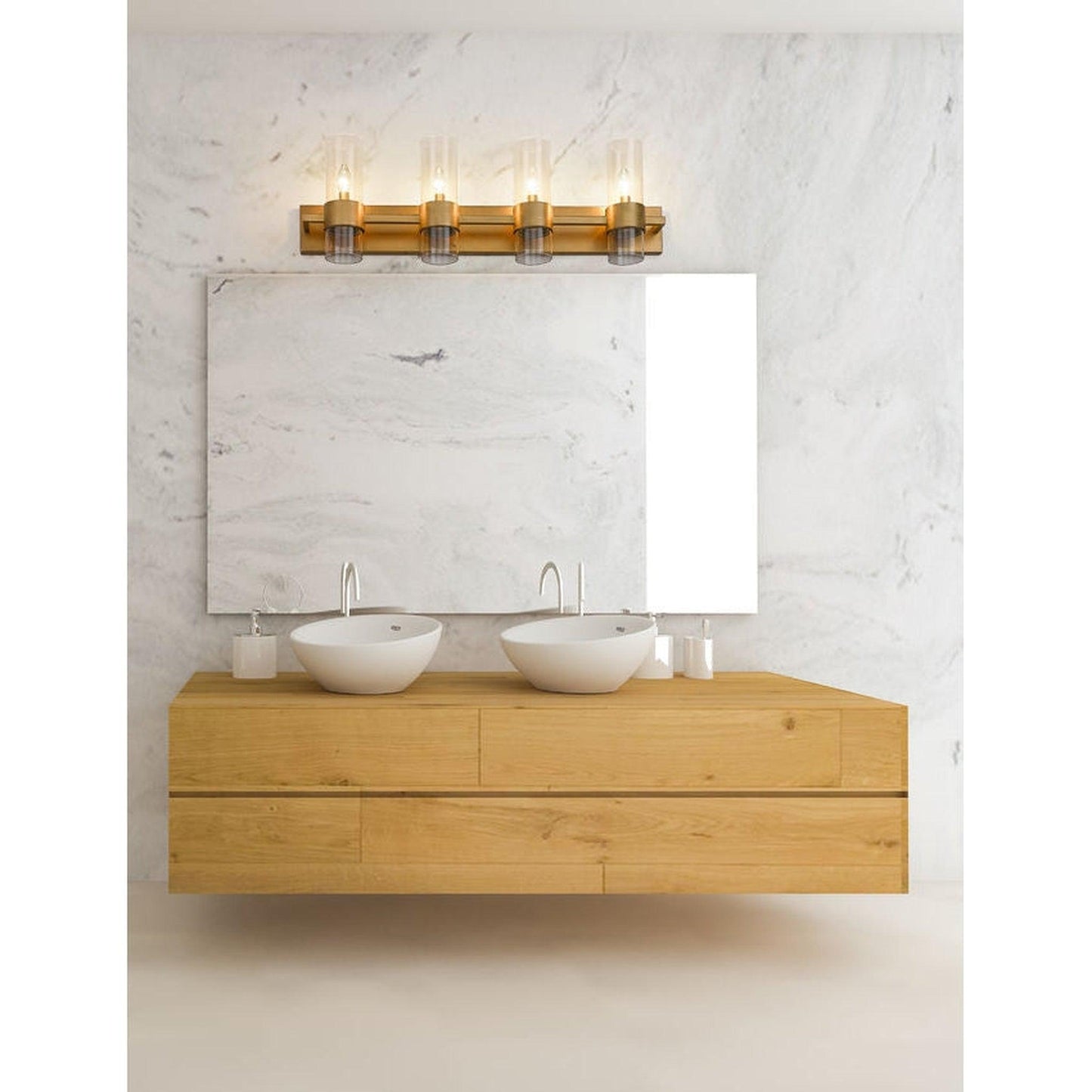 Z-Lite Lawson 32" 4-Light Rubbed Brass Vanity Light With Clear Glass Shade