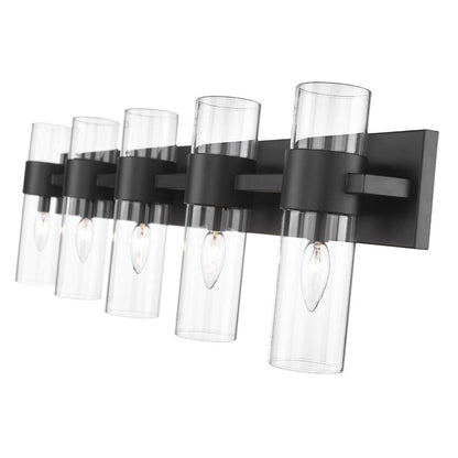 Z-Lite Lawson 38" 5-Light Matte Black Vanity Light With Clear Glass Shade