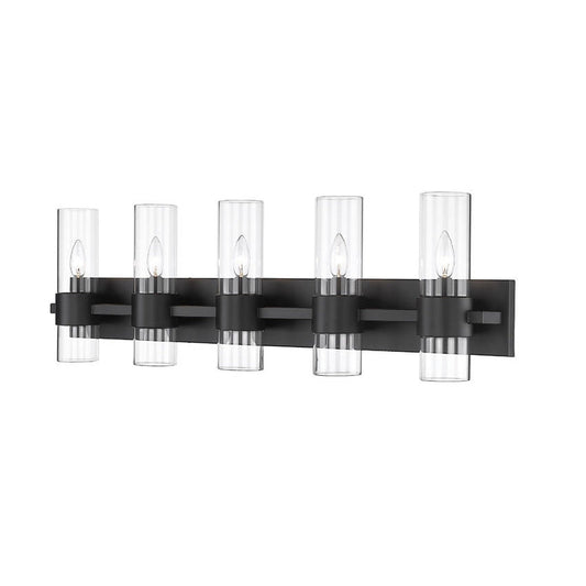 Z-Lite Lawson 38" 5-Light Matte Black Vanity Light With Clear Glass Shade