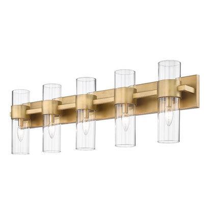 Z-Lite Lawson 38" 5-Light Rubbed Brass Vanity Light With Clear Glass Shade
