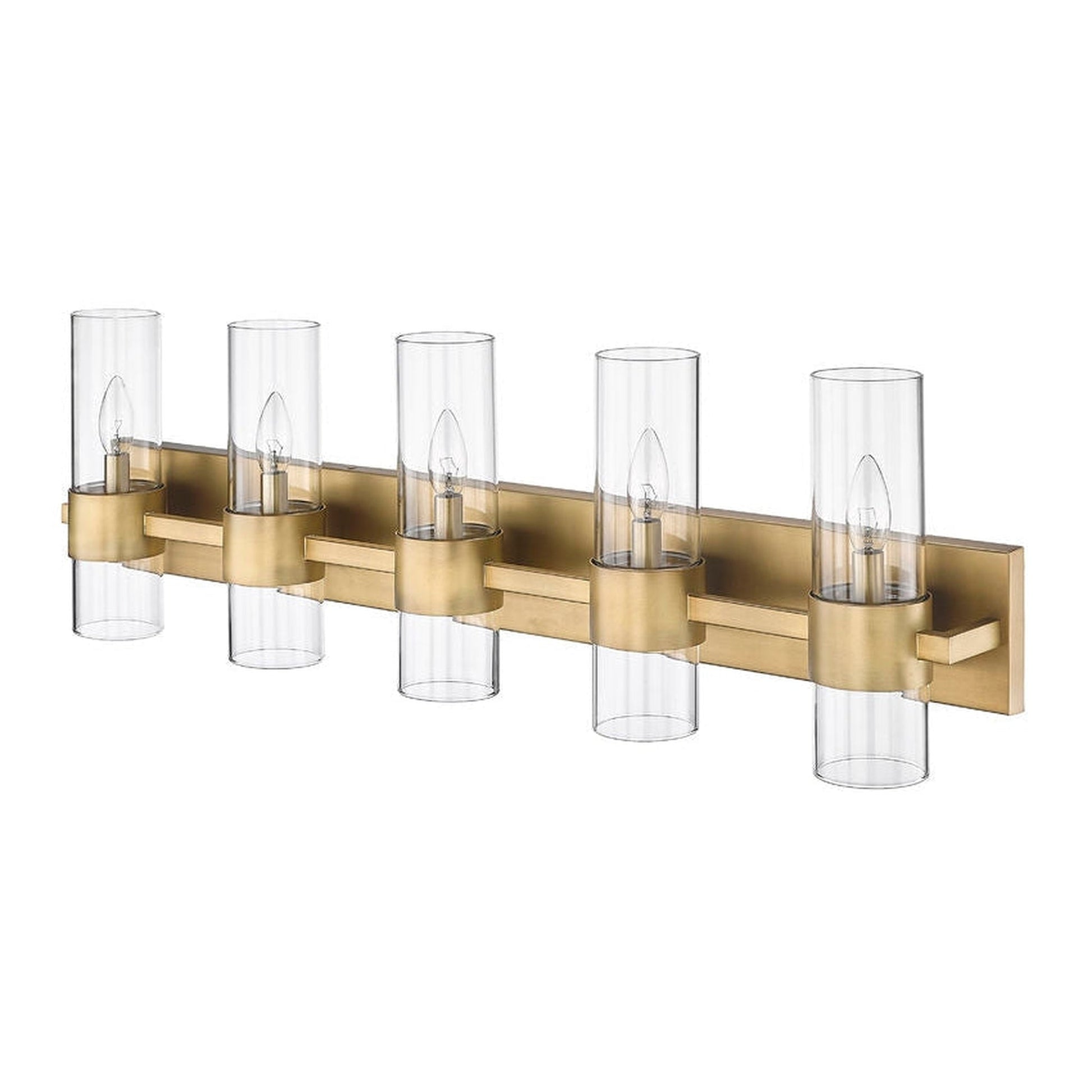 Z-Lite Lawson 38" 5-Light Rubbed Brass Vanity Light With Clear Glass Shade