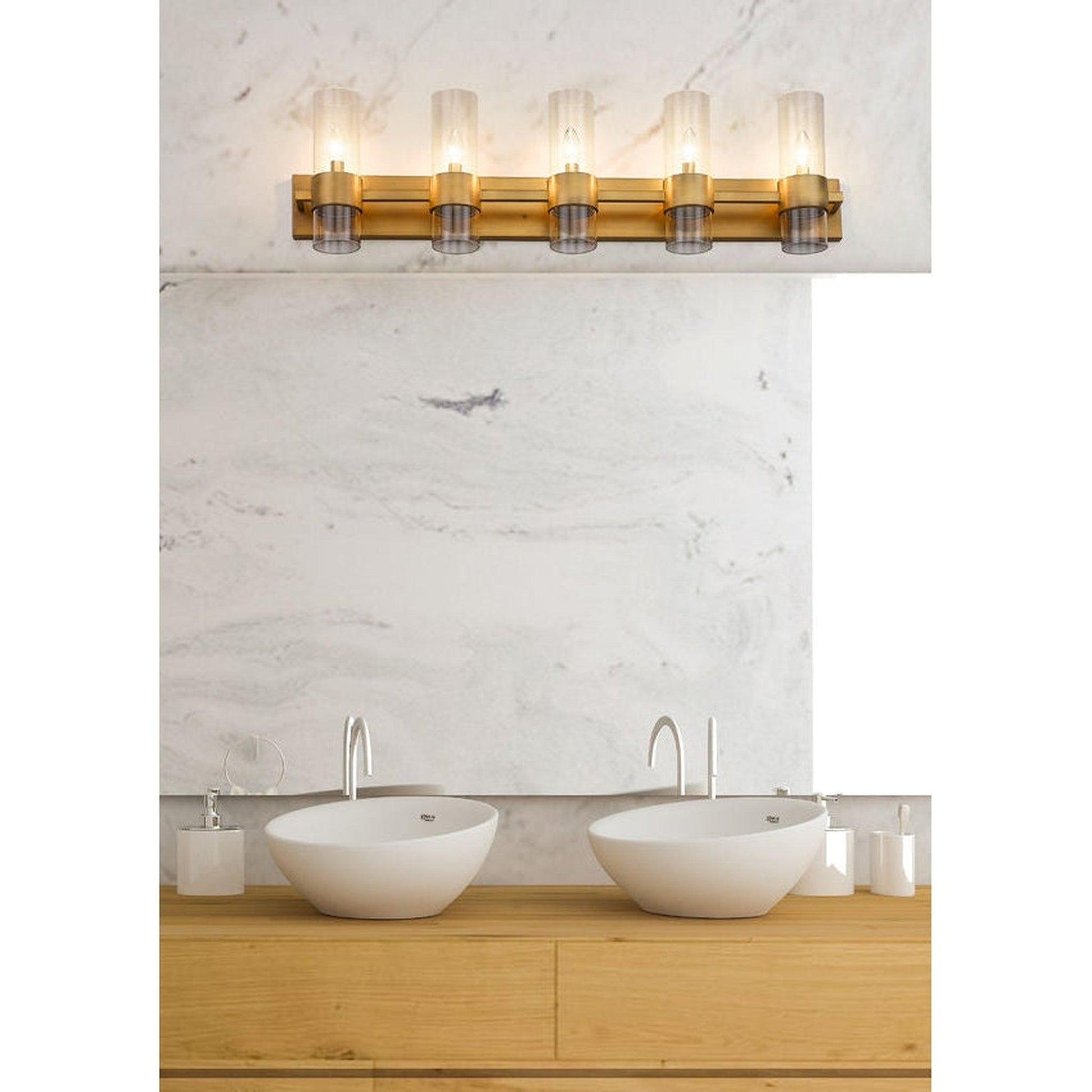 Z-Lite Lawson 38" 5-Light Rubbed Brass Vanity Light With Clear Glass Shade