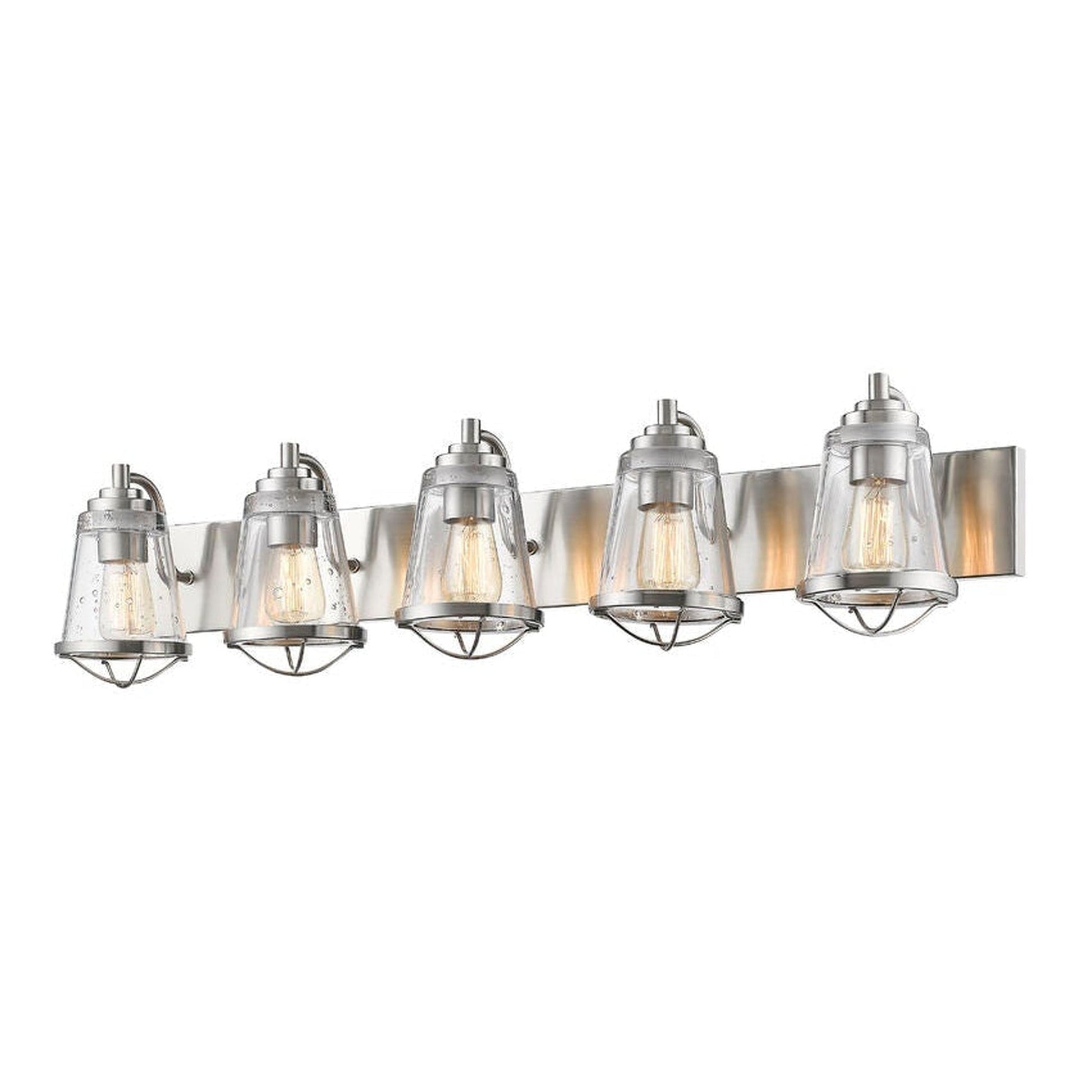 Z-Lite Mariner 40" 5-Light Brushed Nickel Vanity Light With Clear Seedy Glass Shade