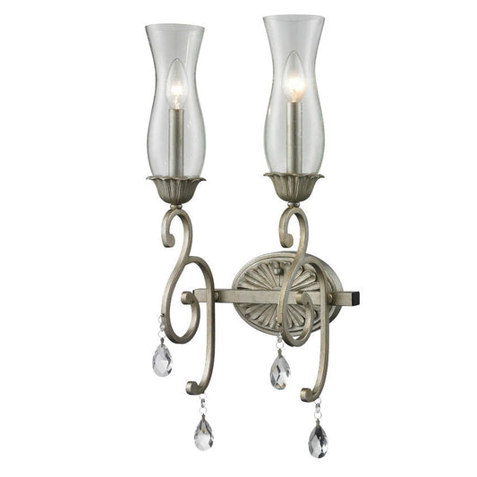 Z-Lite Melina 9" 2-Light Antique Silver Wall Sconce With Clear Seedy Glass Shade