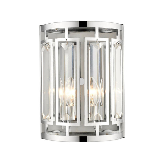 Z-Lite Mersesse 12" 2-Light Chrome Wall Sconce With Clear Crystal Chrome Shade
