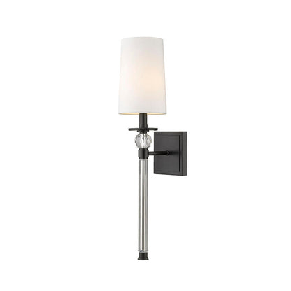Z-Lite Mia 6" 1-Light Matte Black Wall Sconce With White Fabric Shade