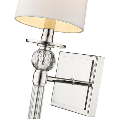 Z-Lite Mia 6" 1-Light Polished Nickel Wall Sconce With White Fabric Shade