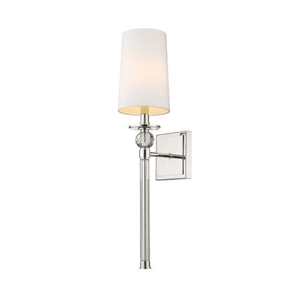 Z-Lite Mia 6" 1-Light Polished Nickel Wall Sconce With White Fabric Shade