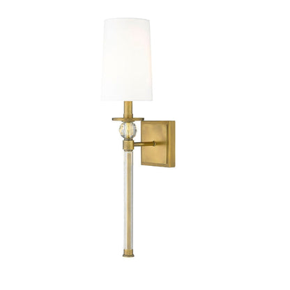 Z-Lite Mia 6" 1-Light Rubbed Brass Wall Sconce With White Fabric Shade