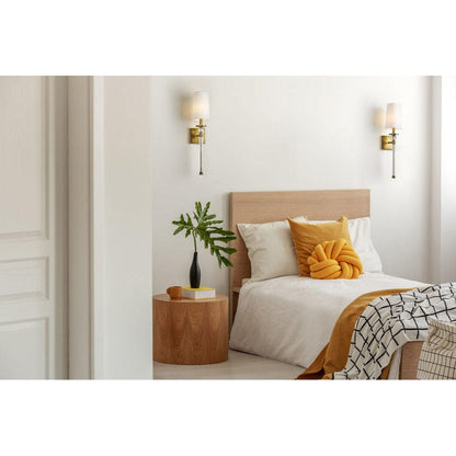 Z-Lite Mia 6" 1-Light Rubbed Brass Wall Sconce With White Fabric Shade
