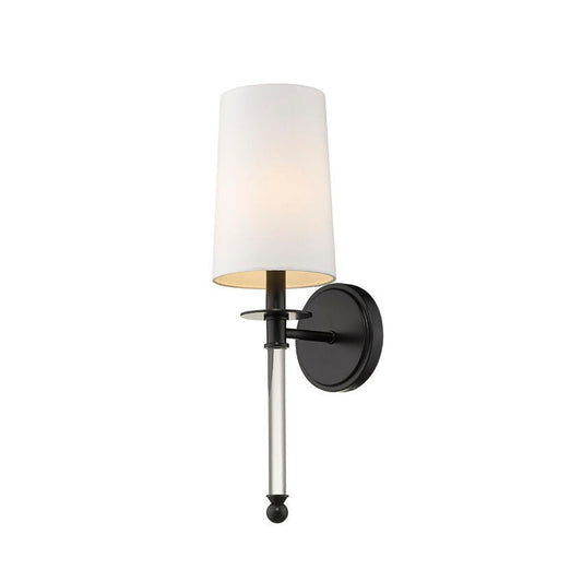 Z-Lite Mila 6" 1-Light Matte Black Wall Sconce With White Fabric Shade