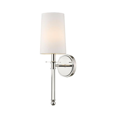 Z-Lite Mila 6" 1-Light Polished Nickel Wall Sconce With White Fabric Shade