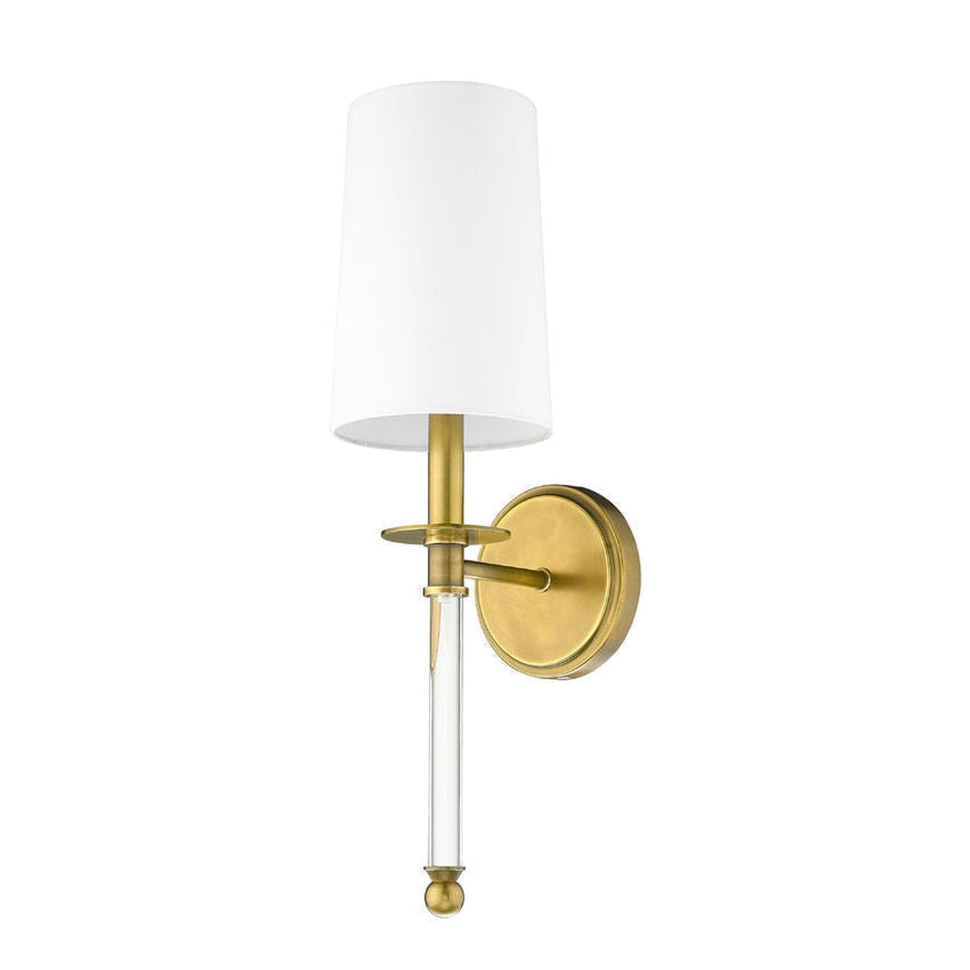 Z-Lite Mila 6" 1-Light Rubbed Brass Wall Sconce With White Fabric Shade