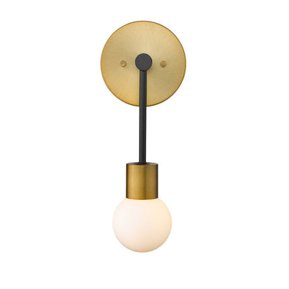 Z-Lite Neutra 6" 1-Light Matte Black and Foundry Brass Wall Sconce With Opal Glass Shade