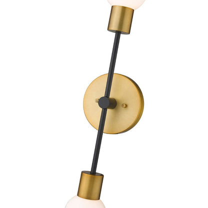 Z-Lite Neutra 6" 2-Light Matte Black and Foundry Brass Wall Sconce With Opal Glass Shade