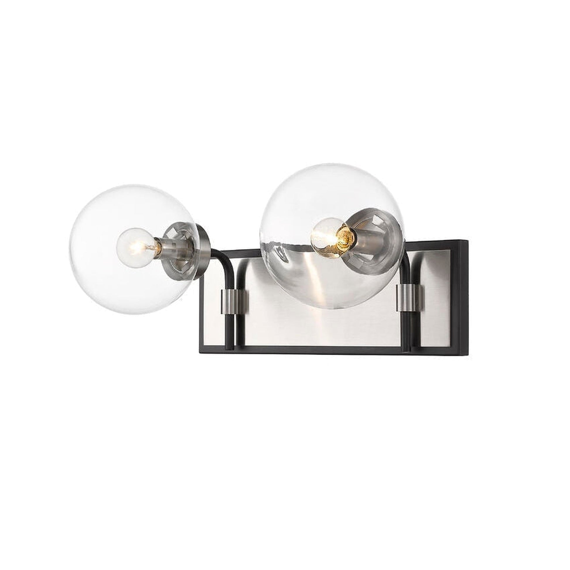 Z-Lite Parsons 16" 2-Ligh Matte Black and Brushed Nickel Vanity Light With Clear Glass Shade