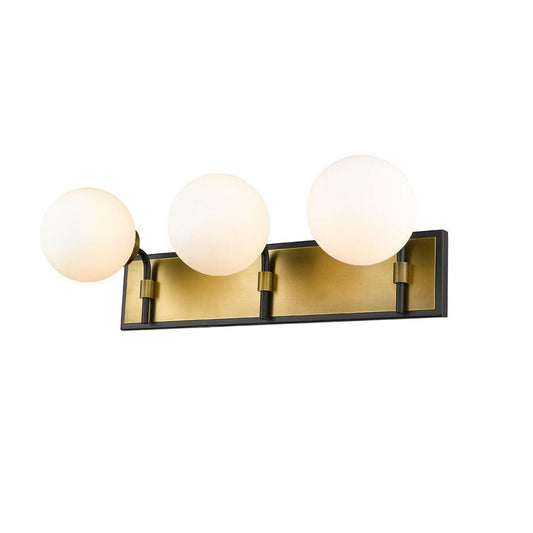Z-Lite Parsons 24" 3-Light Matte Black and Olde Brass Vanity Light With Opal Glass Shade