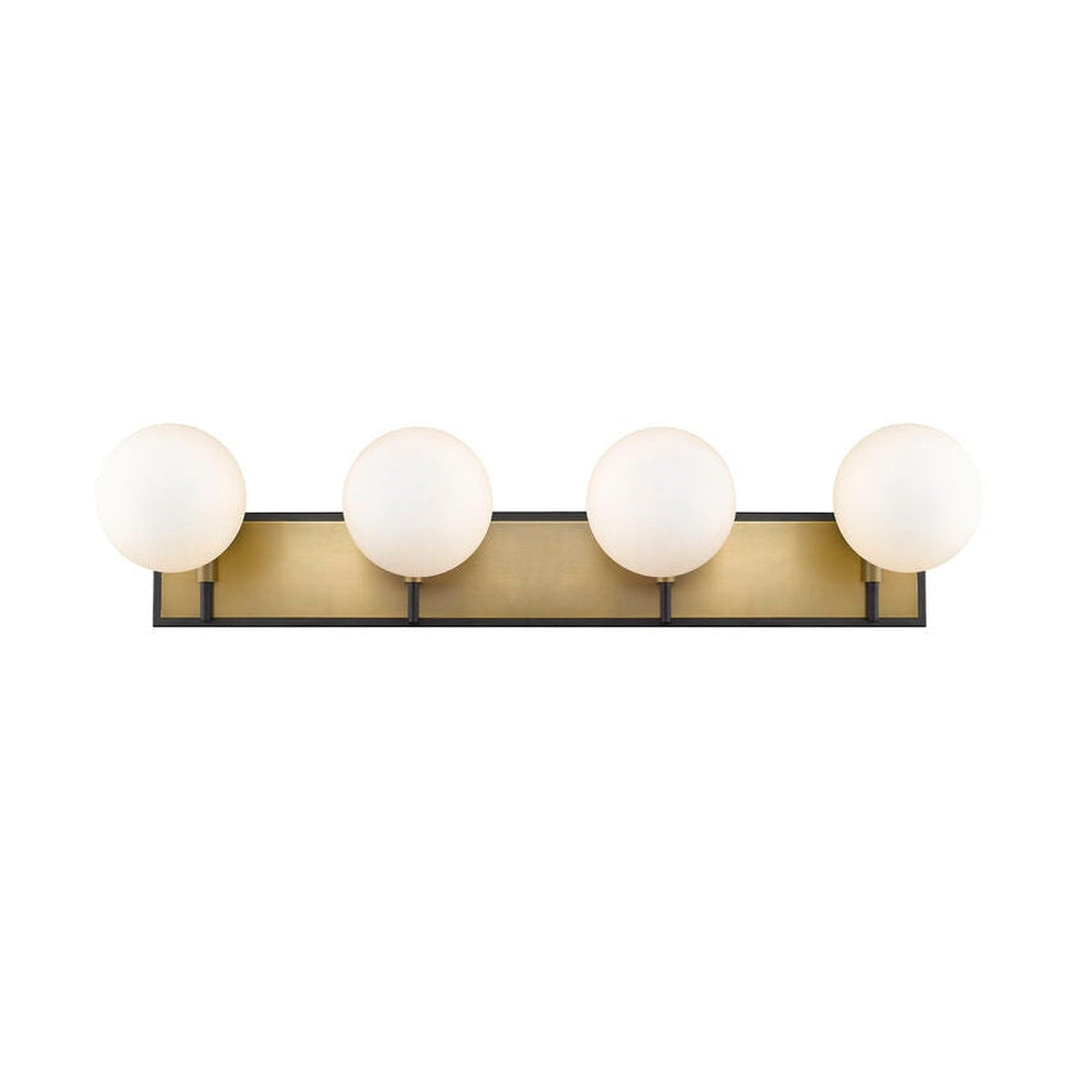 Z-Lite Parsons 33" 4-Light Matte Black and Olde Brass Vanity Light With Opal Glass Shade