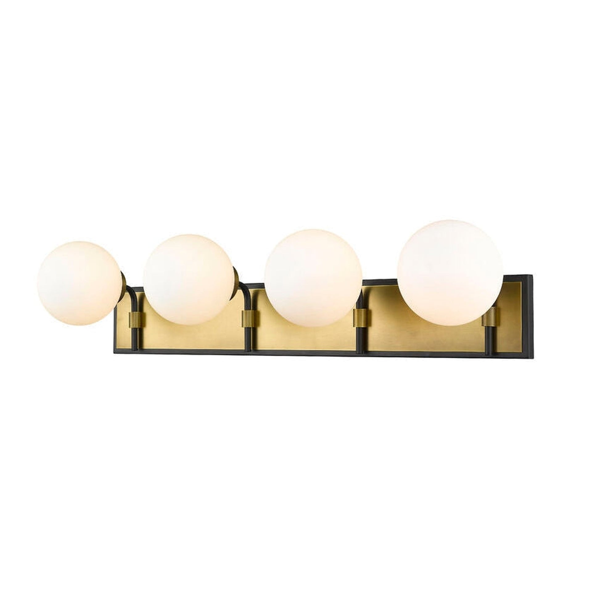 Z-Lite Parsons 33" 4-Light Matte Black and Olde Brass Vanity Light With Opal Glass Shade