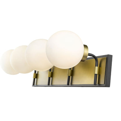 Z-Lite Parsons 33" 4-Light Matte Black and Olde Brass Vanity Light With Opal Glass Shade