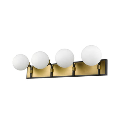 Z-Lite Parsons 33" 4-Light Matte Black and Olde Brass Vanity Light With Opal Glass Shade