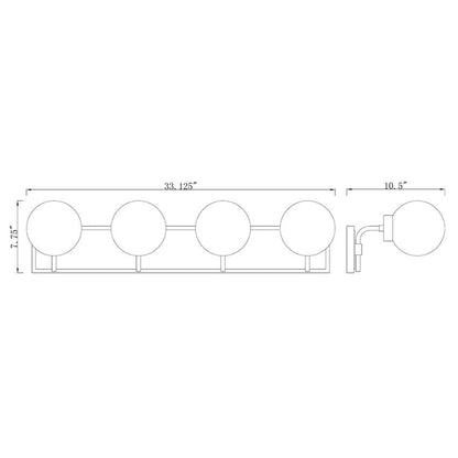 Z-Lite Parsons 33" 4-Light Matte Black and Olde Brass Vanity Light With Opal Glass Shade