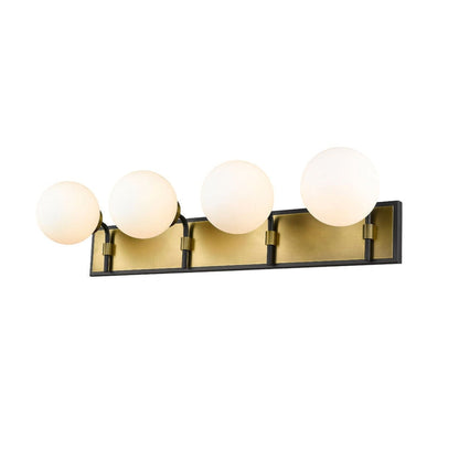 Z-Lite Parsons 33" 4-Light Matte Black and Olde Brass Vanity Light With Opal Glass Shade