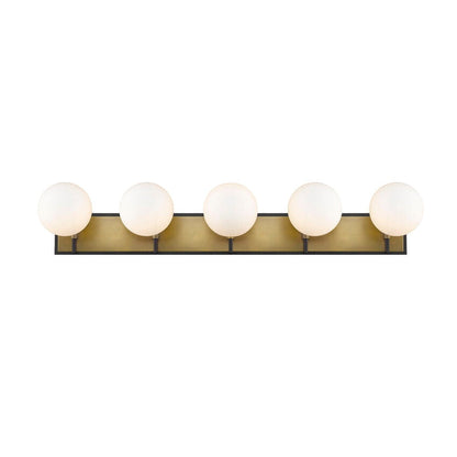 Z-Lite Parsons 42" 5-Light Matte Black and Olde Brass Vanity Light With Opal Glass Shade