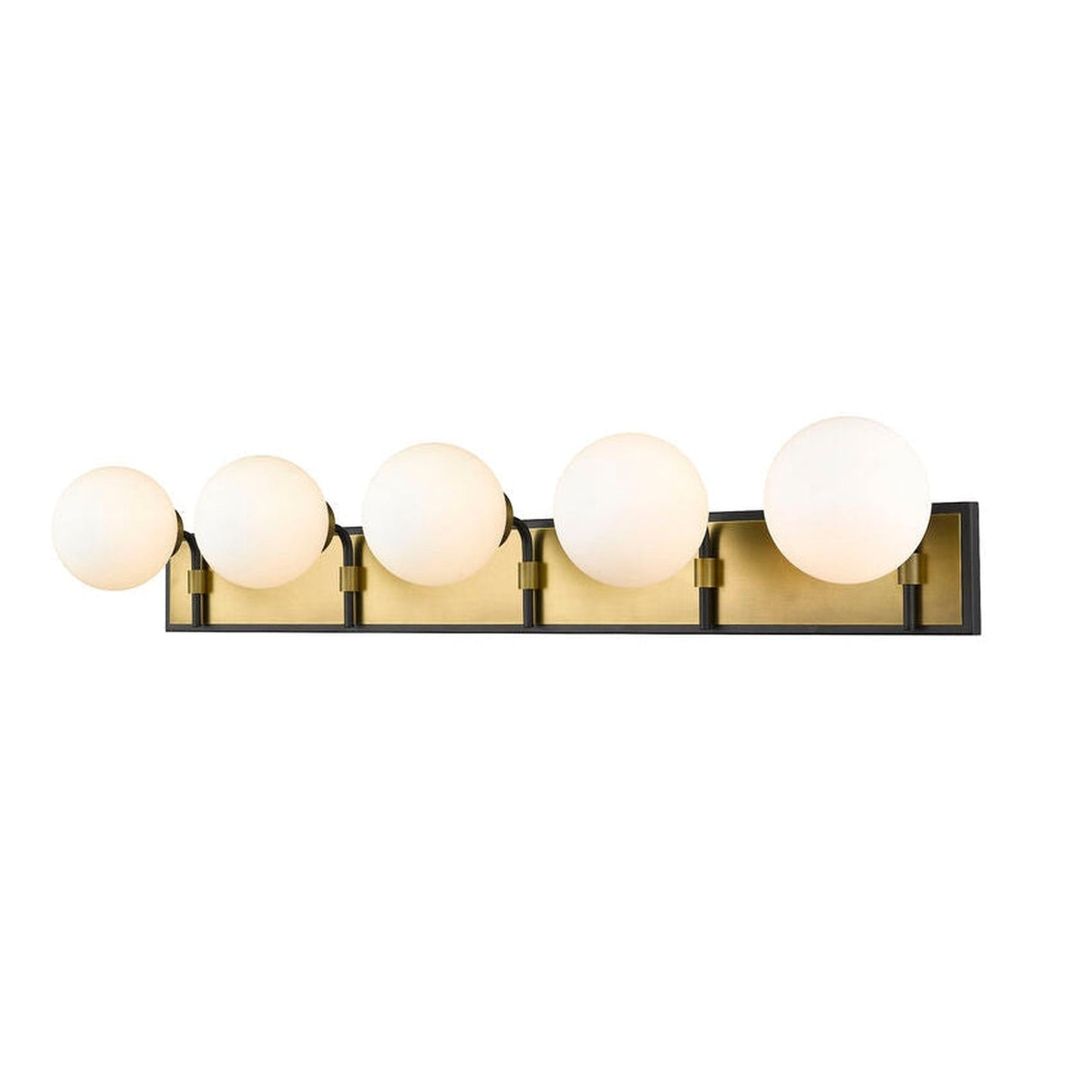 Z-Lite Parsons 42" 5-Light Matte Black and Olde Brass Vanity Light With Opal Glass Shade