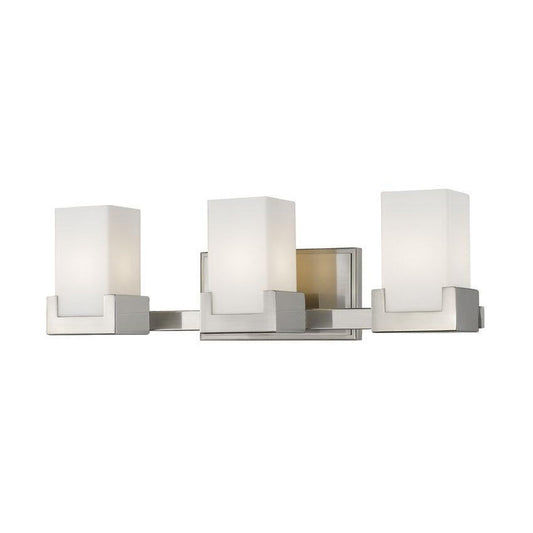 Z-Lite Peak 22" 3-Light LED Clear and Matte Opal Shade Vanity Light With Brushed Nickel Frame Finish