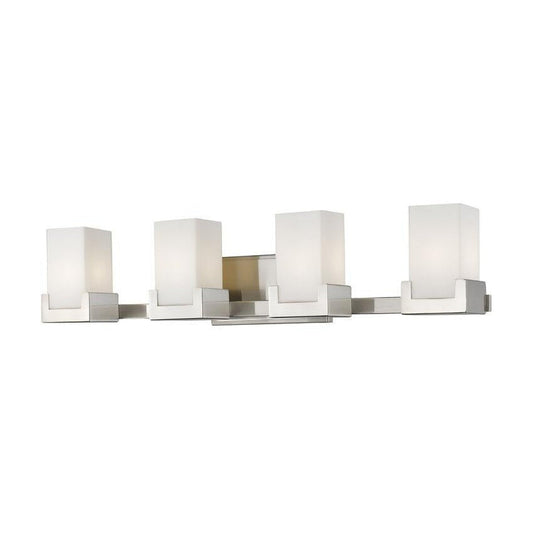 Z-Lite Peak 31" 4-Light LED Brushed Nickel Vanity Light With Clear and Matte Opal Shade
