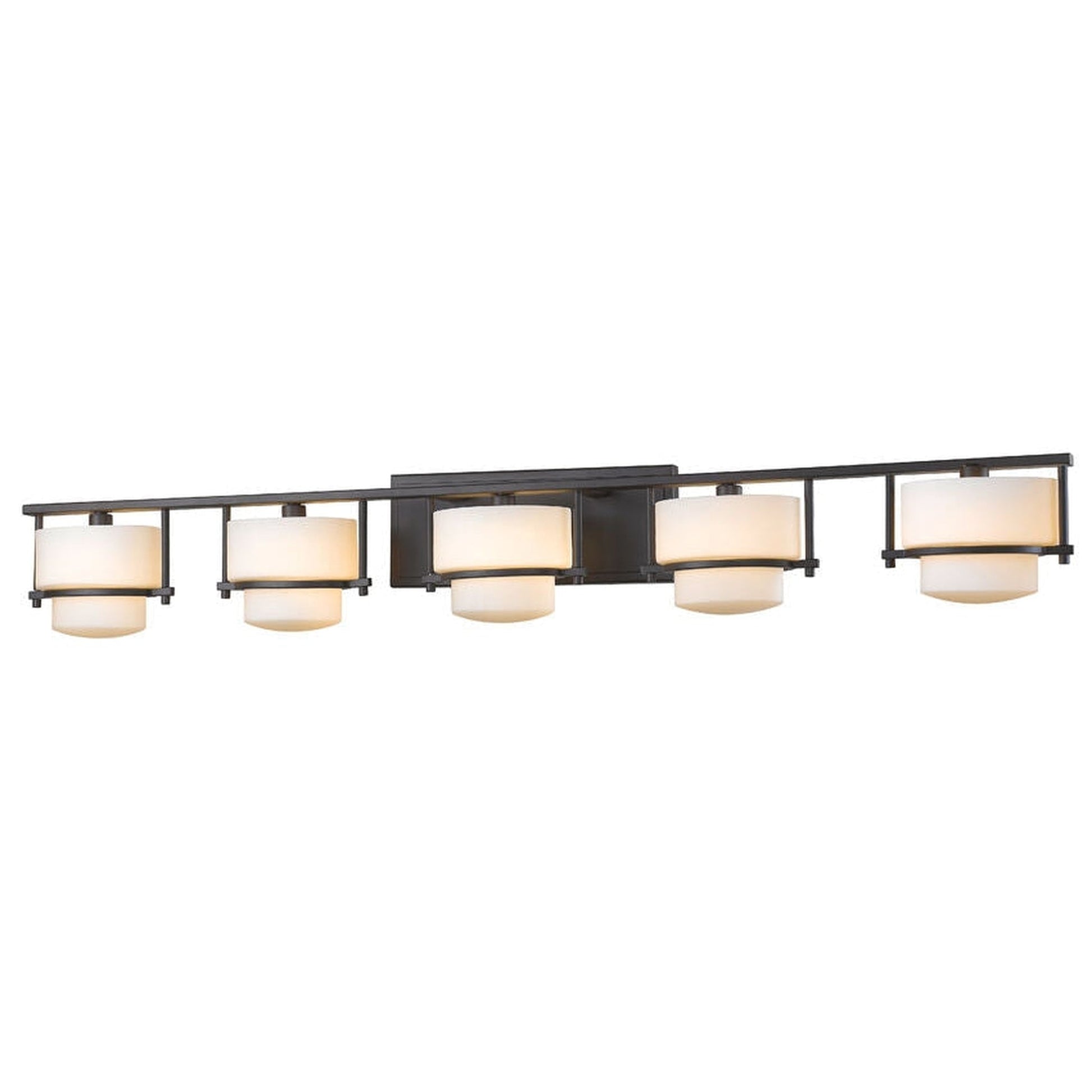 Z-Lite Porter 43" 5-Light Bronze Vanity Light With Matte Opal Glass Shade