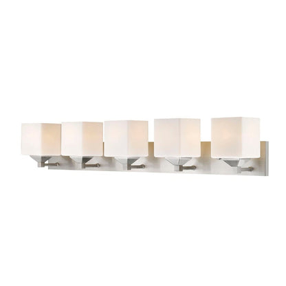 Z-Lite Quube 39" 5-Light Brushed Nickel Vanity Light With Matte Opal Glass Shade