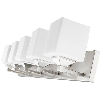 Z-Lite Quube 39" 5-Light Brushed Nickel Vanity Light With Matte Opal Glass Shade