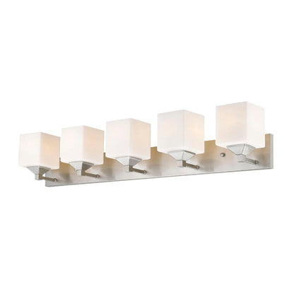 Z-Lite Quube 39" 5-Light Brushed Nickel Vanity Light With Matte Opal Glass Shade