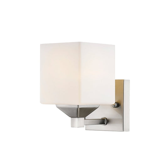 Z-Lite Quube 4" 1-Light Brushed Nickel Vanity Light With Matte Opal Glass Shade